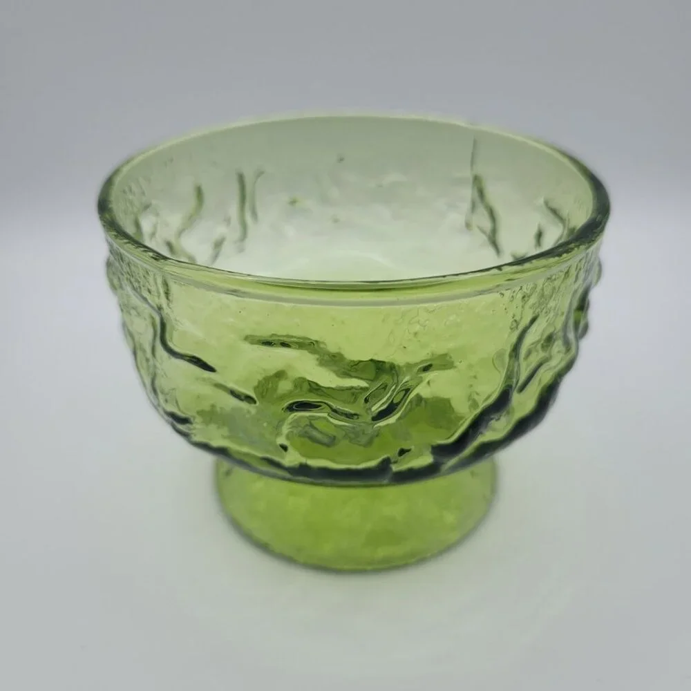 Anchor Hocking Lido Milano Avocado Green Foot Sherbet Dessert Bowl Dish Vintage‎